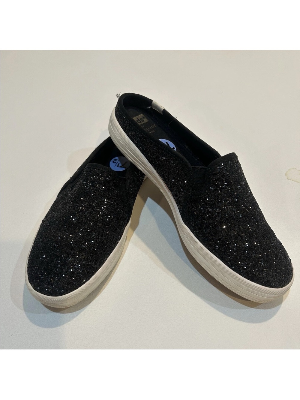 Keds Shoes Women 7.5 Black Kate Spade Glitter Slip On Mule Sneaker Preppy